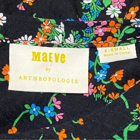 Maeve Anthropologie Avignon Floral Button Down Blouse XS Boho Retro Black Top - Picture 3 of 5